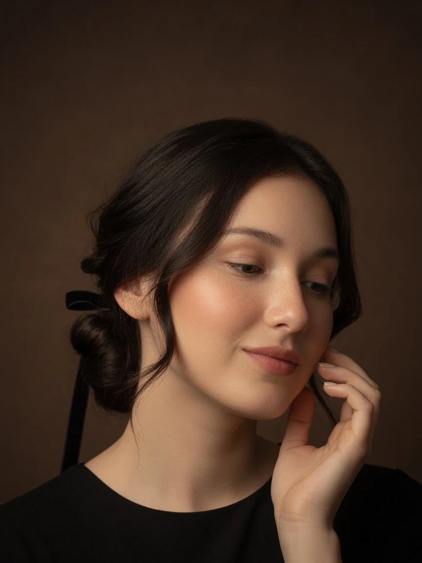 Soft editorial portrait highlighting natural eye contours