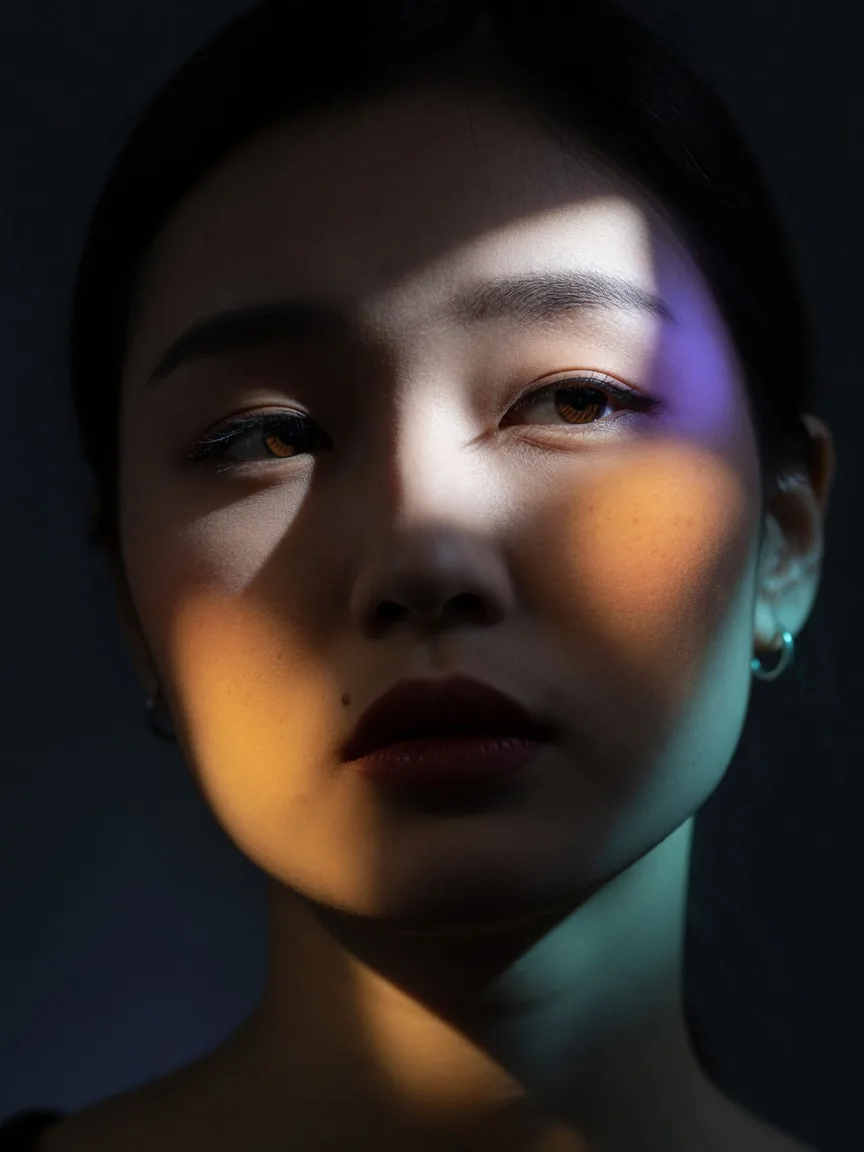 Multi-region face study under soft studio light