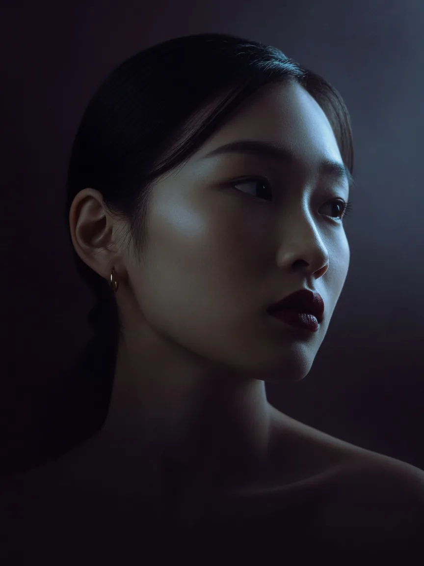 Portrait showing jawline and cheek contour for face shape