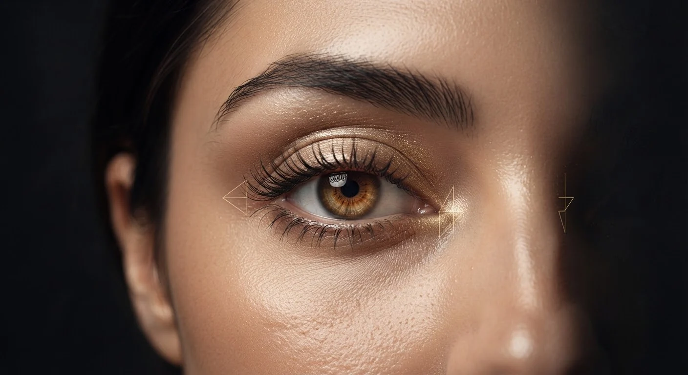 Close-up of an eye with subtle proportion guides